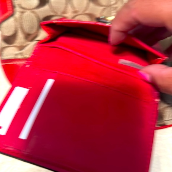 Coach Signature 2pc Set Tan and Red Wallet and Shoulder Bag - Picture 8 of 14
